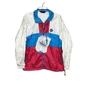 Vintage Woolrich Womens Pink Blue White Sigmet Gear Packable Windbreaker Size XL